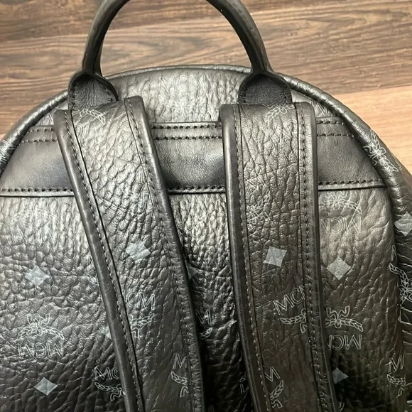 MCM Black Leather Backpack with Gold Accents display picture 2